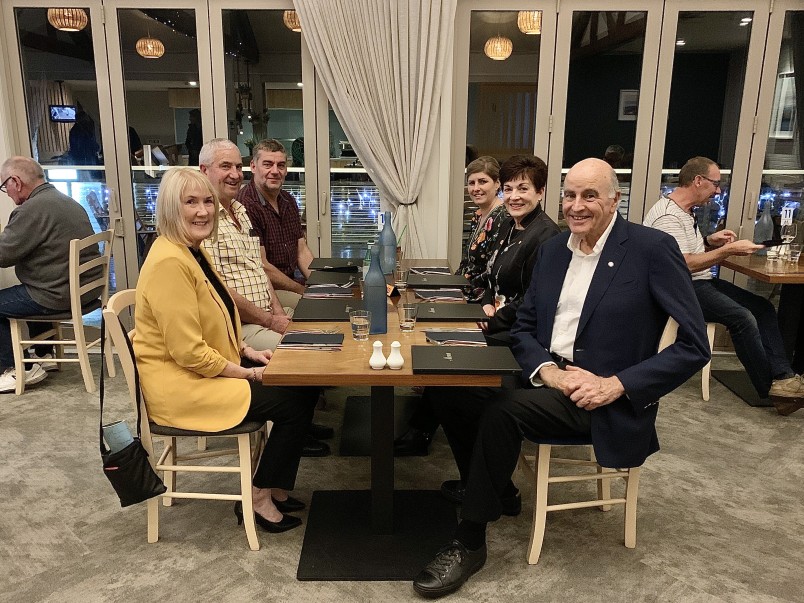 Image of Dame Patsy and Sir David are having dinner with Mayor of Westland District, Bruce Smith and wife Jenny, and Mayor of Grey District Tania Gibson and husband Stephen.