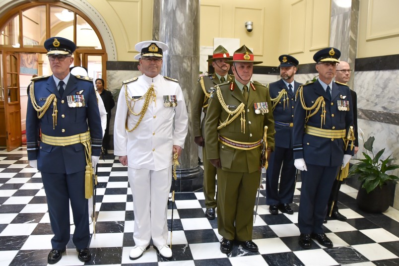 Image of The Chief of Defence Force and Service Chiefs awaiting Dame Patsy's arrival