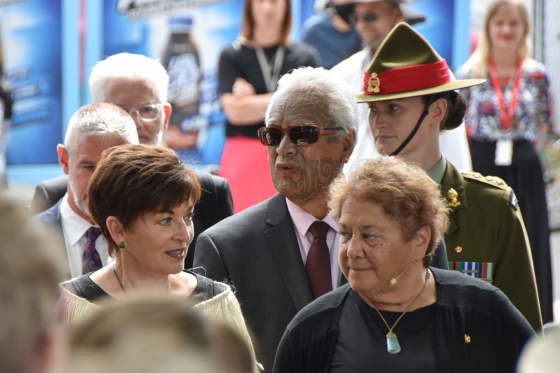 Dame Patsy arrives at the memorial site with her Kaumātua and Kuia