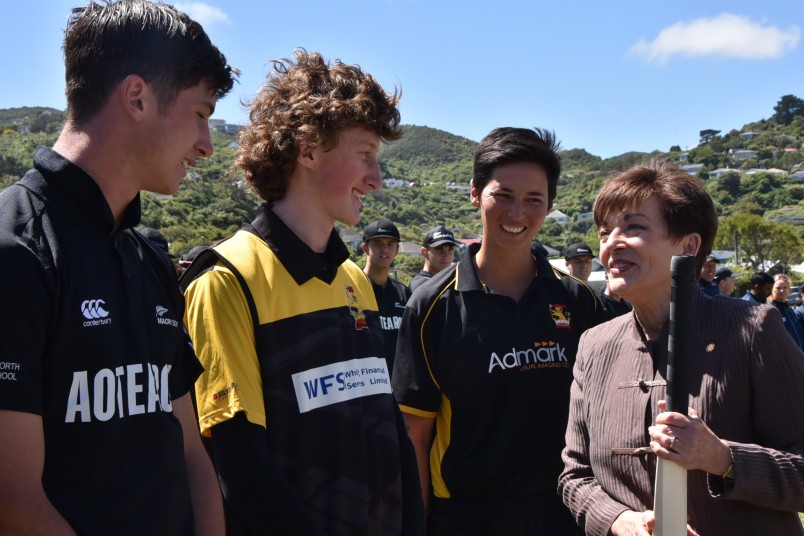 Dame Patsy Reddy with the cricket captains