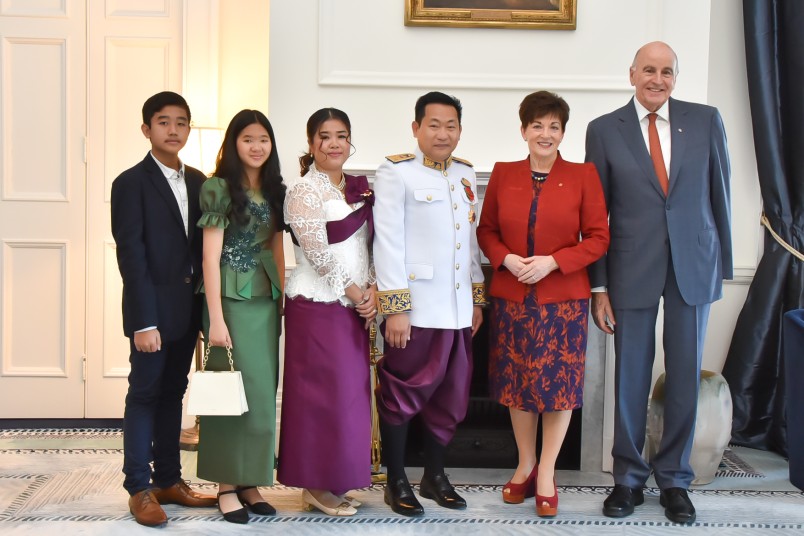 Dame Patsy and Sir David with HE Mr Chann Rotana and his family