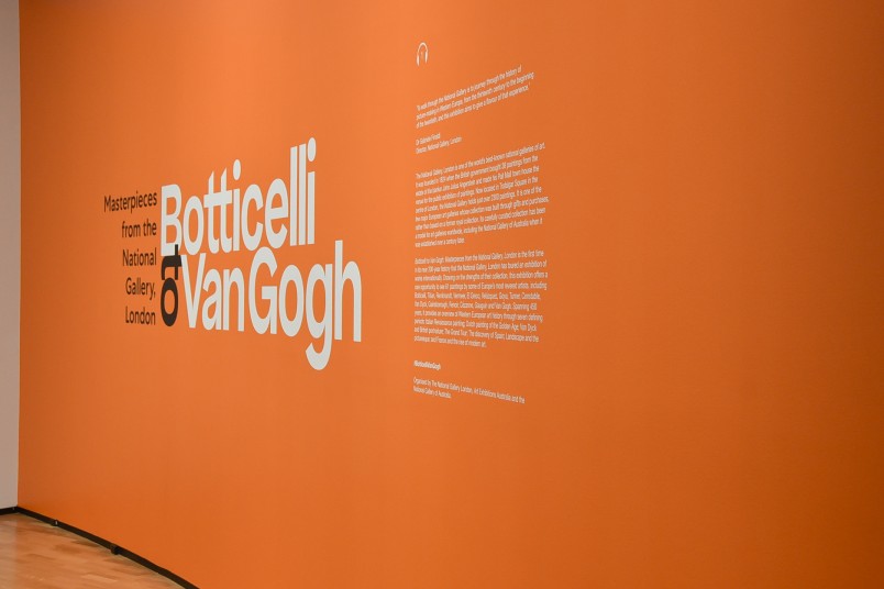 Image of the entrance to the  National Gallery of Australia's exhibition of "Botticelli to Van Gogh"