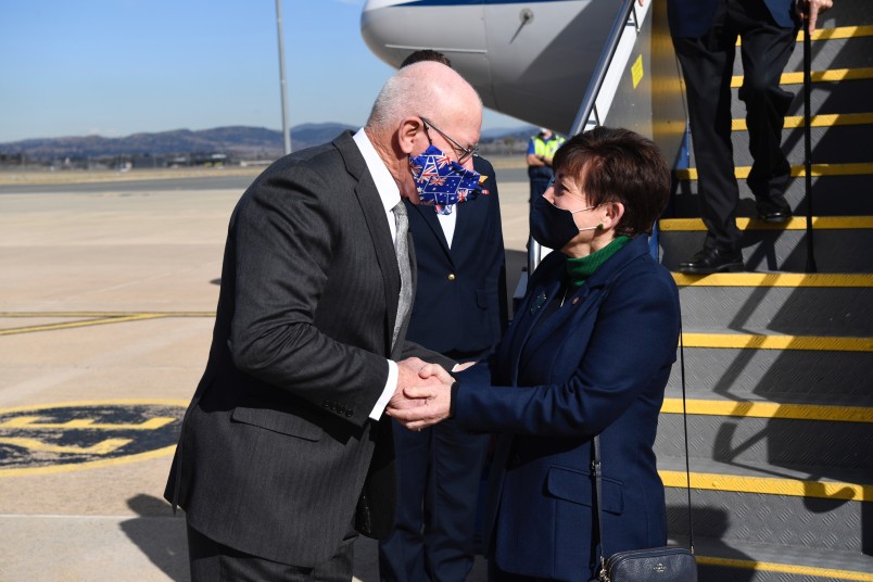 Image of Dame Patsy being greeted by Australian Governor-General, His Excellency General the Honourable David Hurley 