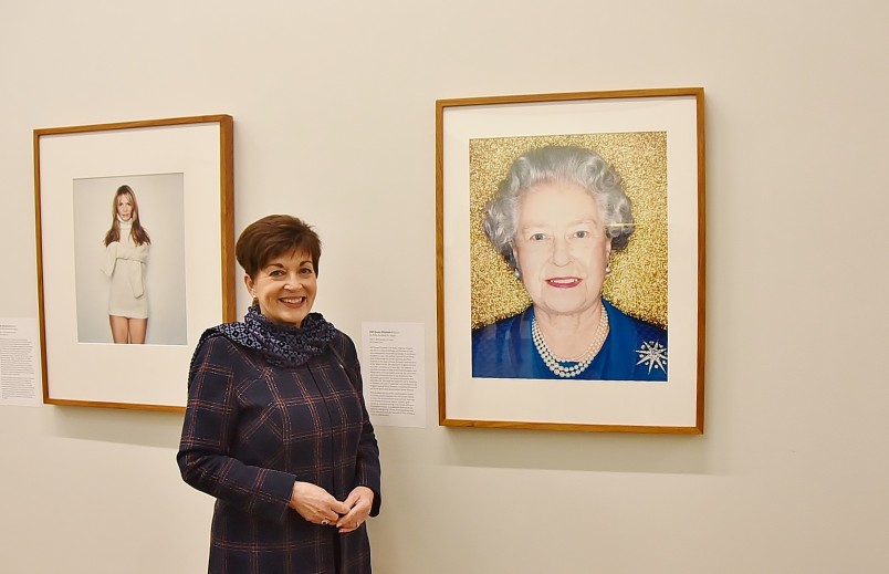 Image of Dame Patsy with Australian photographer Polly Borland's 2002 portrait of The Queen