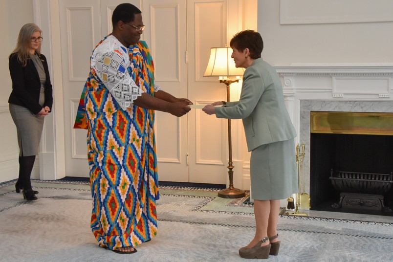 HE Dr Joseph Nii Sai Coffie-Agoe presents credentials to Dame Patsy Reddy