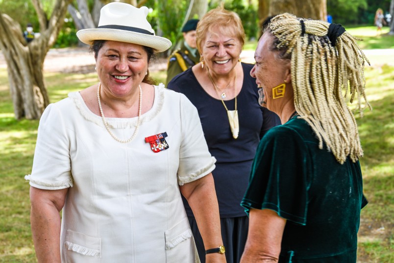 Dame Cindy with Dame Naida Glavish and Heeni Hoterene of Te Hiku Media