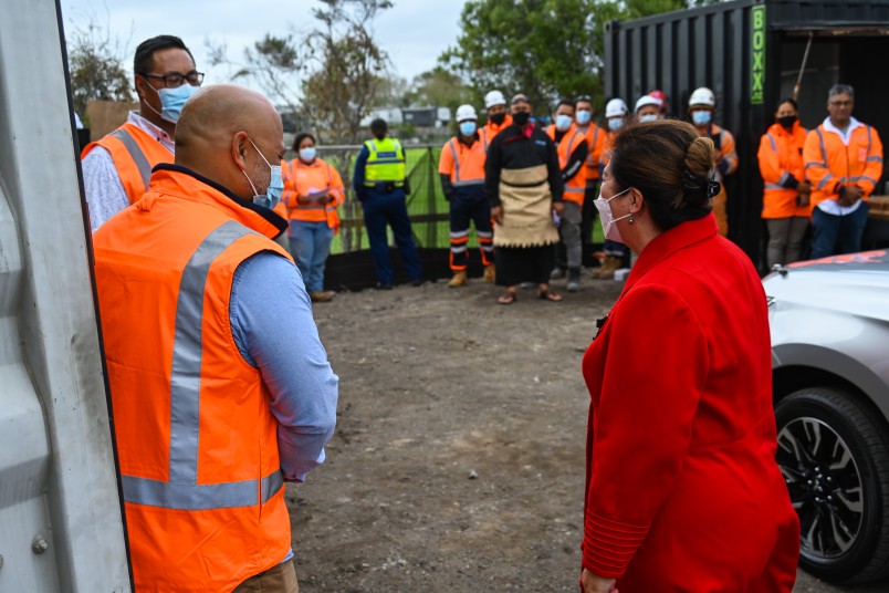 Dame Cindy being welcomed onto the deconstruction site