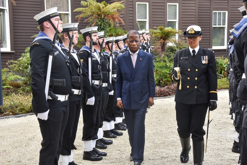 HE Mr Daniel Antonio Rosa, Ambassador of the Republic of Angola inspecting the Guard of Honour