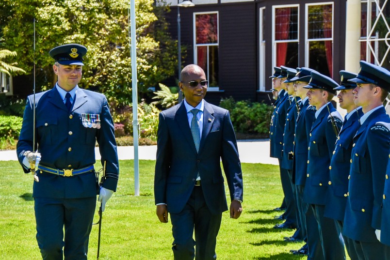 HE Mr John Tipis, High Commissioner of the Republic of Kenya, inspecting the Guard of Honour