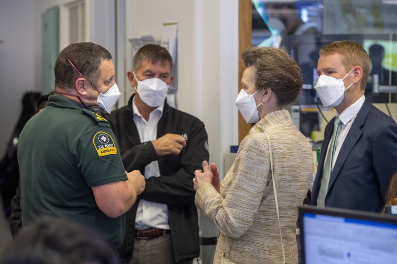 HRH with the Prime Minister and staff in the National Crisis Management Centre