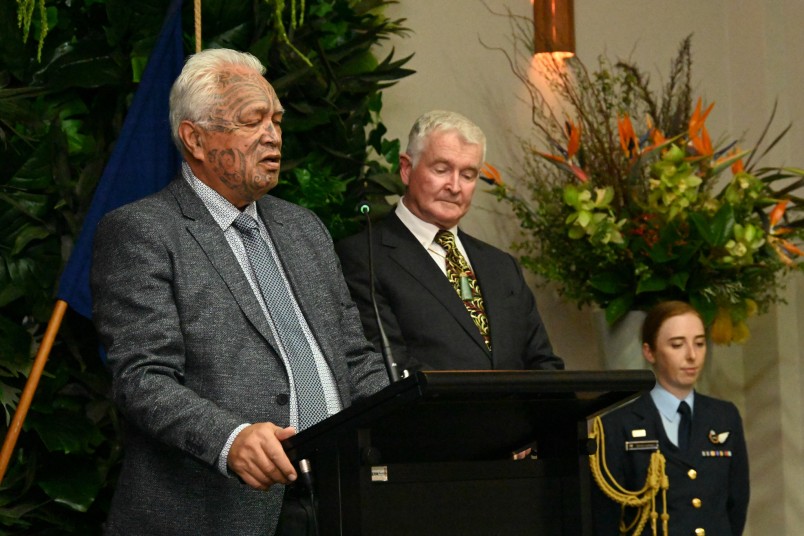 Joe Hawaira says a karakia