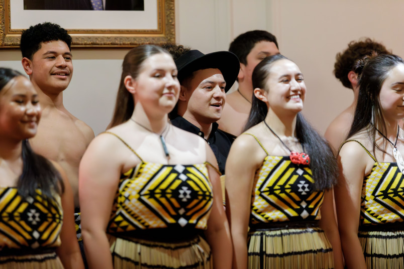 Te Haeata Awatea sing a waiata in the ballroom