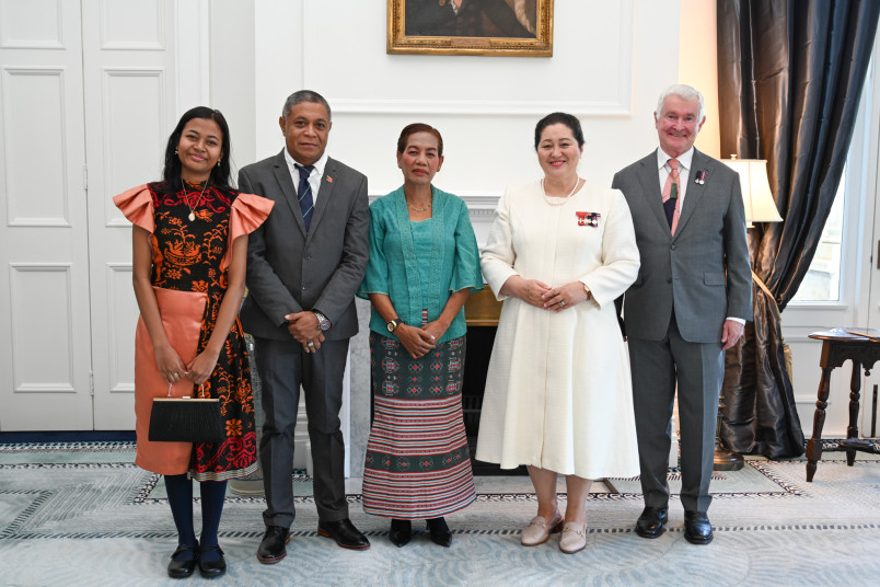 Dame Cindy and Dr Davies with Her Excellency Mrs Idelta Maria Rodrigues, Ambassador of the Democratic Republic of Timor-Leste and her family