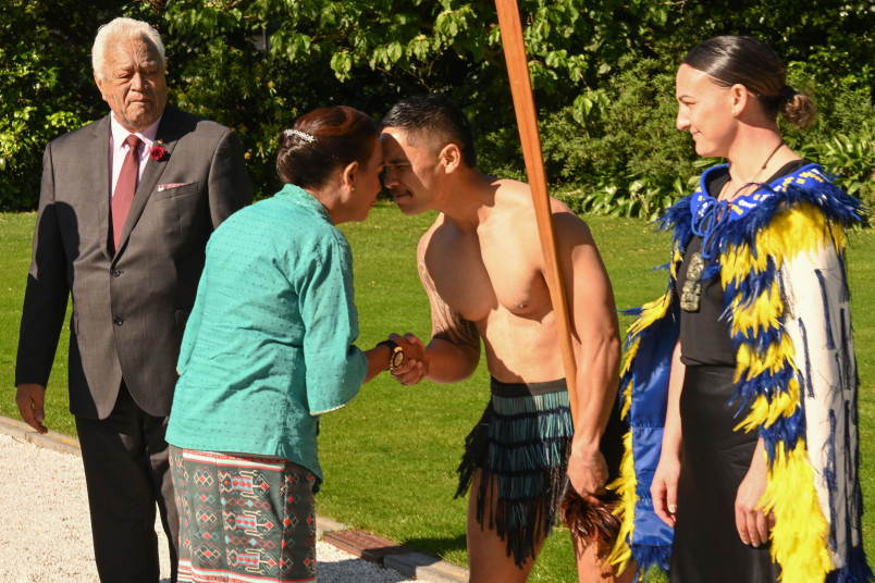 Her Excellency Mrs Idelta Maria Rodrigues, Ambassador of the Democratic Republic of Timor-Leste, receives a hongi in welcome