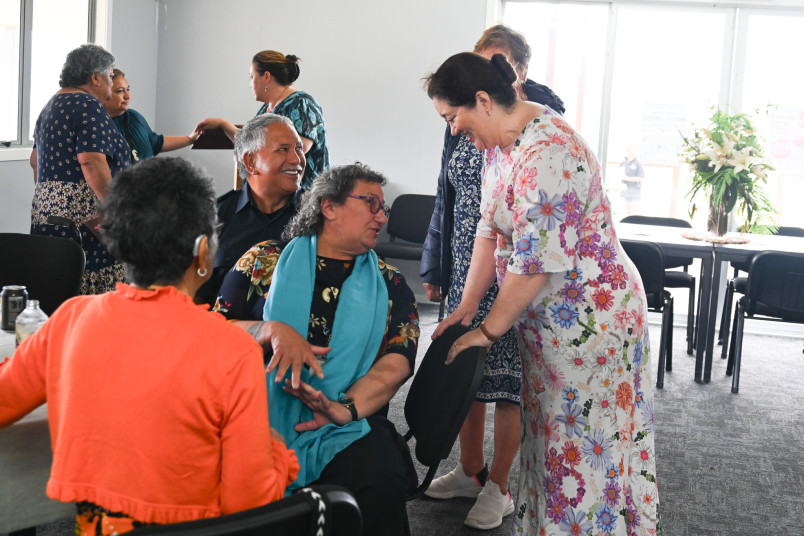Dame Cindy greeting guests at the Community Lunch