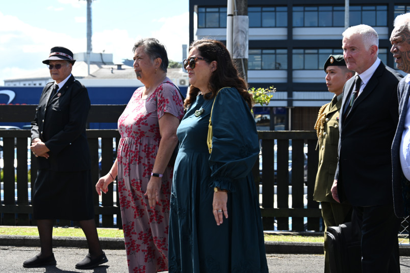 Dame Cindy and Dr Davies are welcomed on to Terenga Paraoa Marae