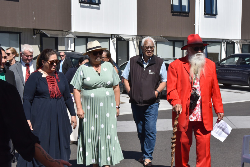 Dame Cindy was escorted onto the housing complex by Hone Sadler