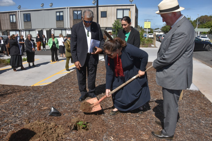 Dame Cindy planted a karaka tree at Te Kohekohe Community Housing Development