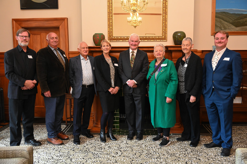 Dr Davies with the official party from the Moths and Butterflies of NZ Trust