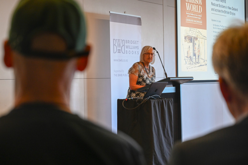 Charlotte Macdonald speaking at the launch of her new book Garrison World