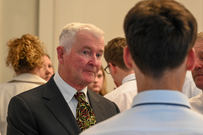 Dr Davies speaking with members of the Boys' Brigade