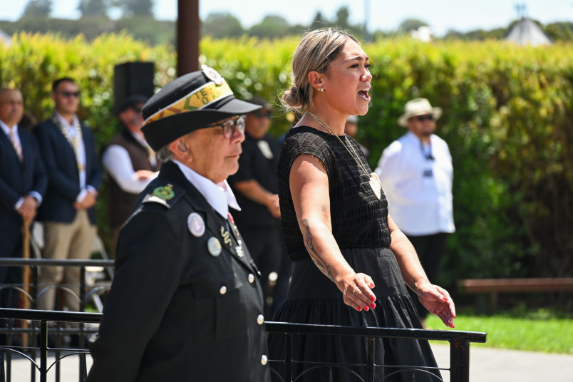 Karanga welcoming Dame Cindy onto the marae grounds