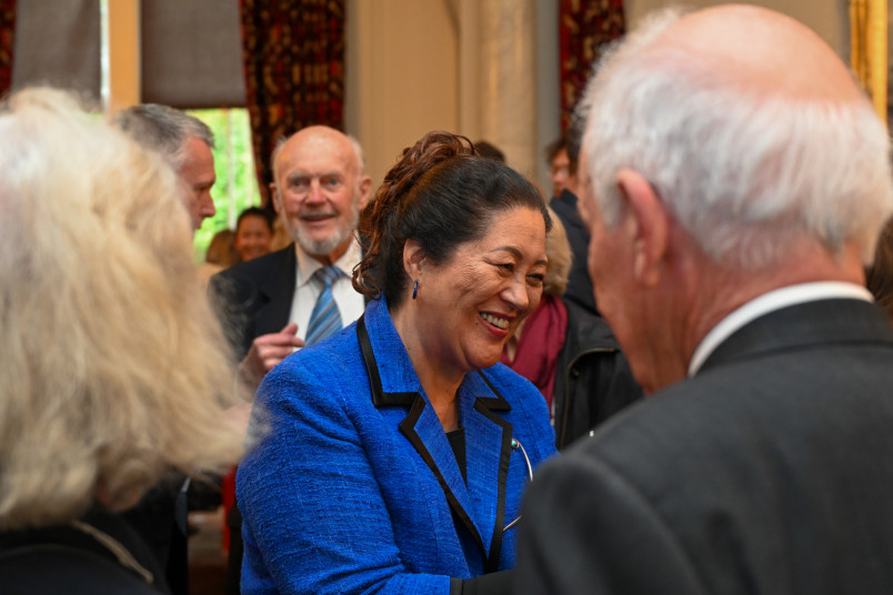 Dame Cindy meets guests at the Life Flight reception