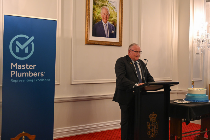 Ray Galt, Life Member, Master Plumbers speaks