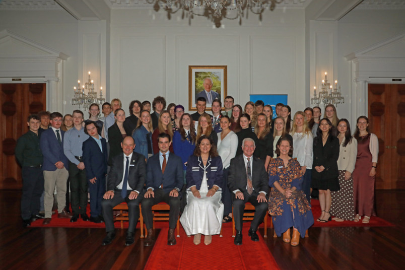 Dame Cindy and Dr Davies with recipients of the Gold Duke of Edinburgh's Hillary Award