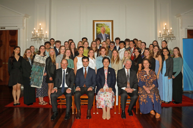 Dame Cindy and Dr Davies with recipients of the Gold Duke of Edinburgh's Hillary Award