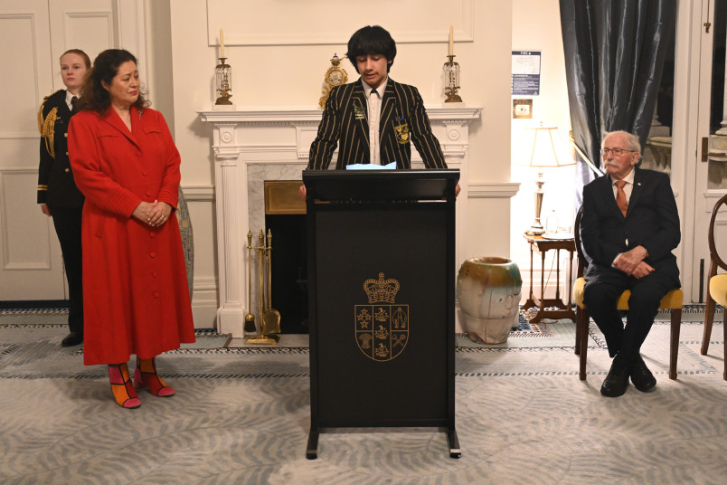 A student speaks at the Strengthening Democracy project event