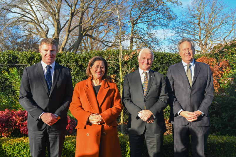 Dame Cindy and Dr Davies with Christchurch Club President Mr Tim Rookes and Trustee Mr George Forbes