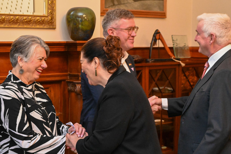 Dame Cindy, Dame Fran Wilde, Dr Davies, and Craig Watson of Rainbow Wellington