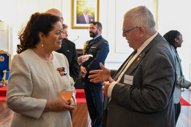 Dame Cindy speaks with a Standards NZ volunteer