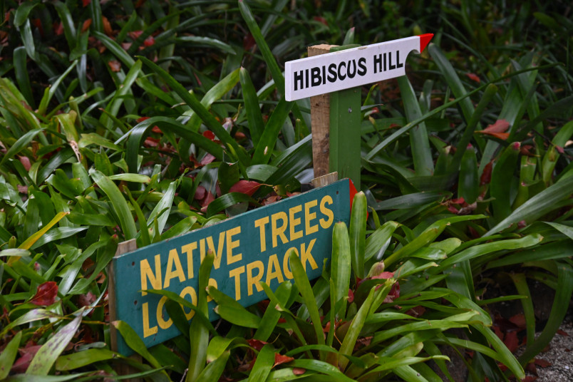 Signage nestled into the beautiful gardens