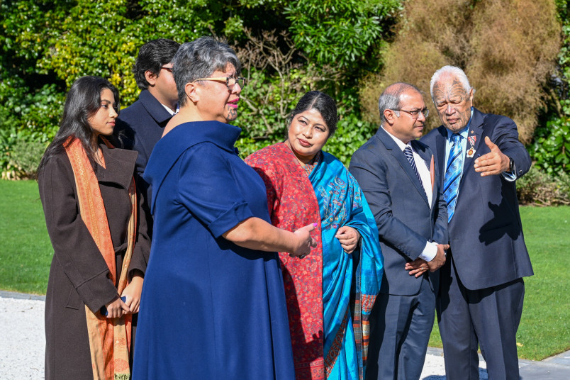 HE Ms Samina Naz, High Commissioner of the People's Republic of Bangladesh, receiving the pōwhiri