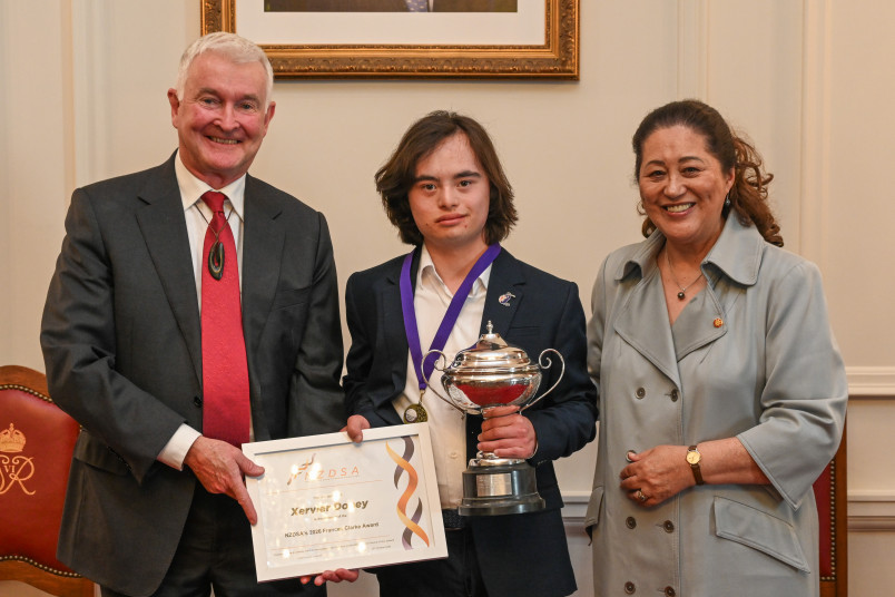 Dr Davies, National Achievement Award recipient Xervier Coney, and Dame Cindy