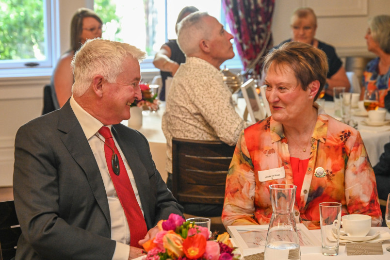 Dr Davies in conversation with Linda te Kaat, new Life Member