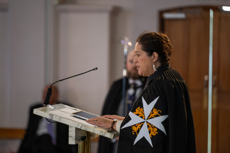 Dame Cindy speaks at the investiture ceremony