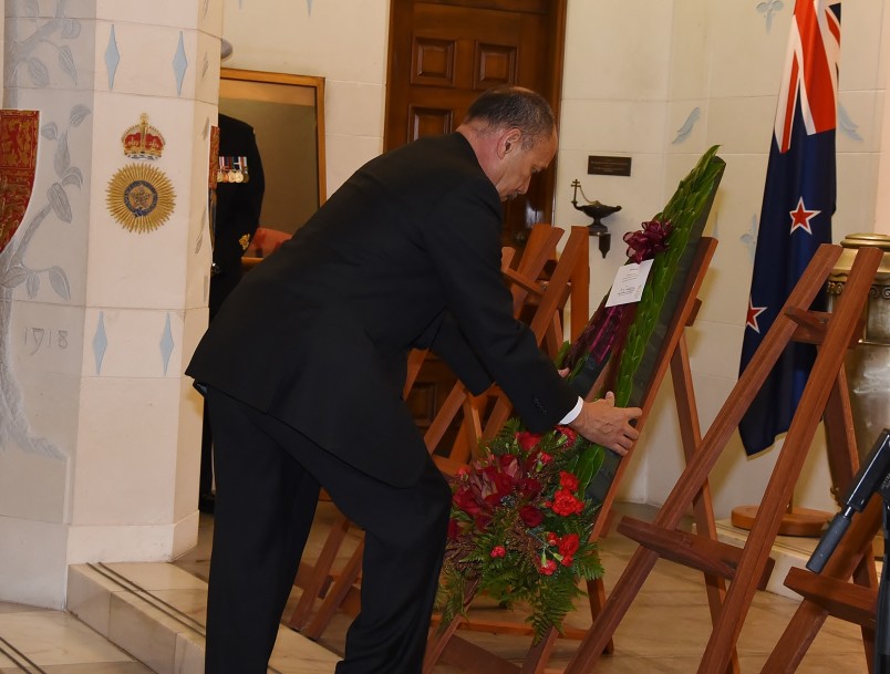 Placing a wreath in the Hall of Memories.
