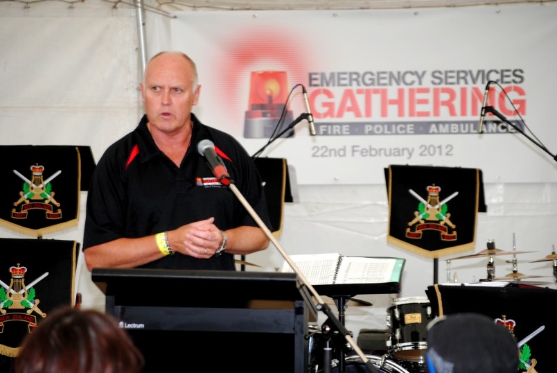 Jon Graham, District Area Commander of the New Zealand Fire Service, speaks to the gathering.