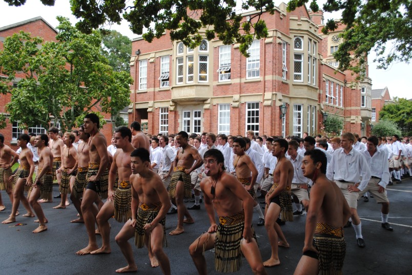 Students of King's College perform a haka for the Governor-General.