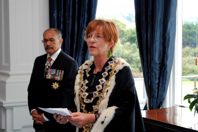 Celia Wade-Brown, Mayor of Wellington City, takes the oaths and affirmations of allegiance.