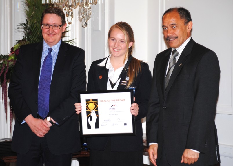 Nicola Kerr, Kerikeri High School, receives her award.