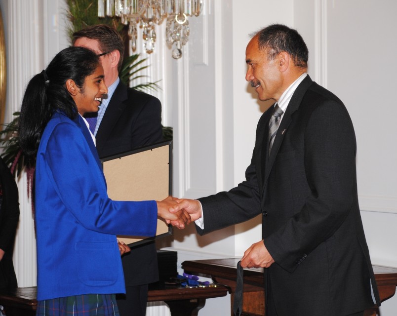 Adrina Venayagam, Tawa College, receives her award.