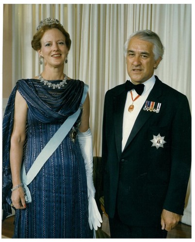 Sir Paul Reeves with the Queen of Denmark.