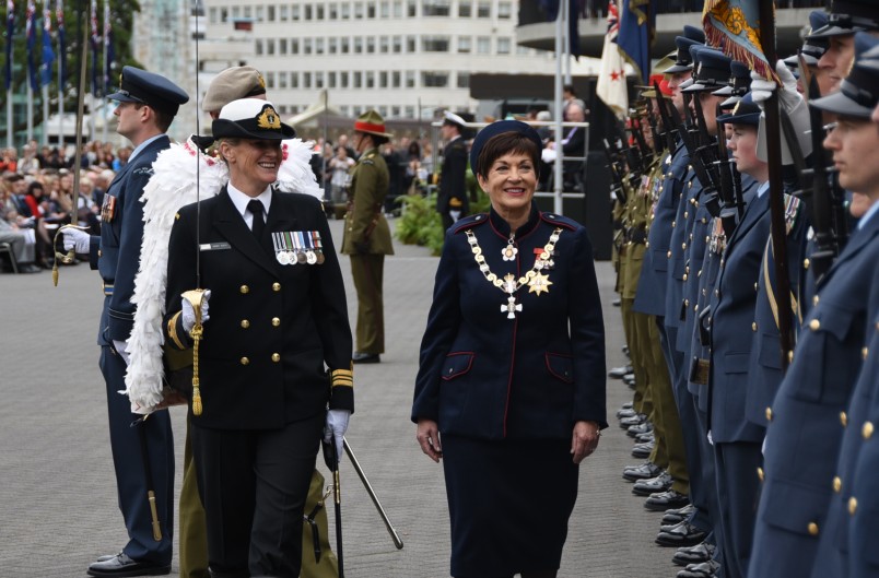Inspecting the Royal Guard of Honour with Guard Commander LTCDR Kerry Tutty.