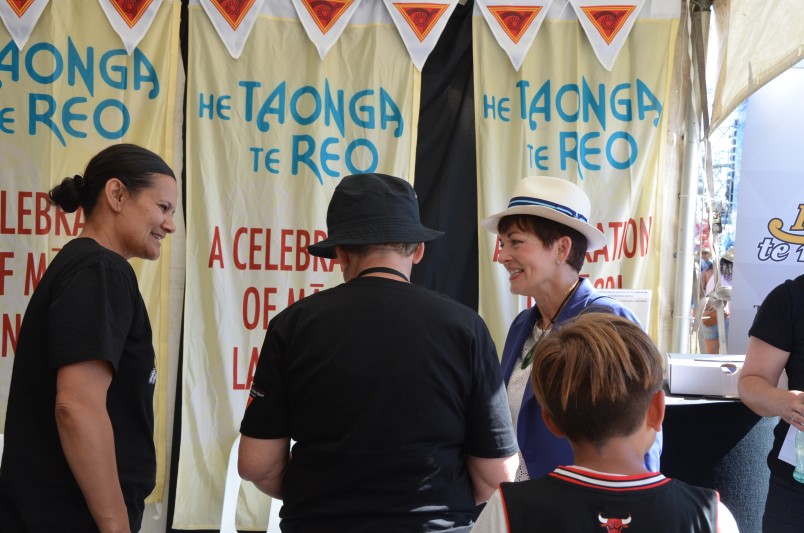 The Governor-General, The Rt Hon Dame Patsy Reddy visiting the Maori Language Commission tent.