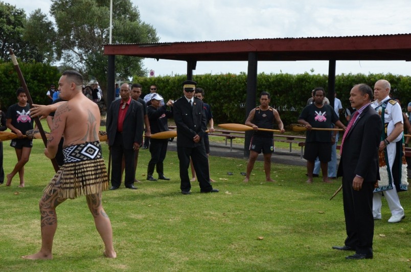 Waitangi escorting the Governor-General onto the Marae.
