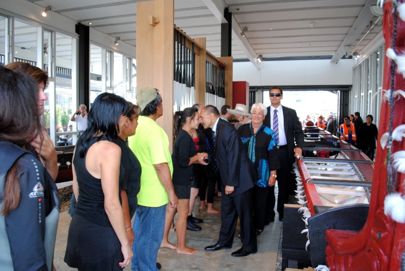 The Governor-General greets members of the Waka Taua Team.